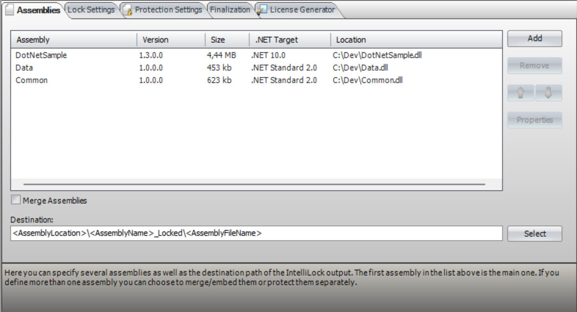 Assemblies page in the IntelliLock main panel
