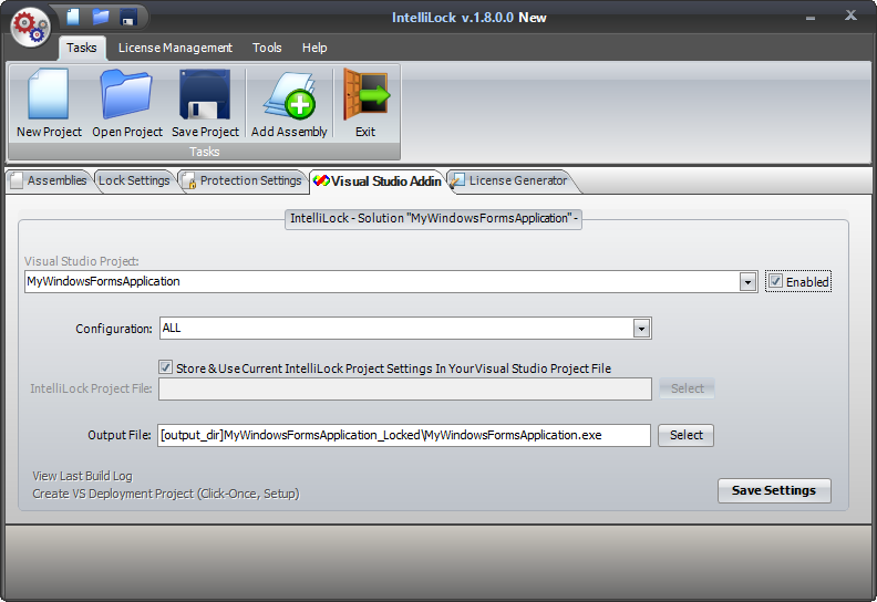 Configure the IntelliLock Visual Studio Add-In