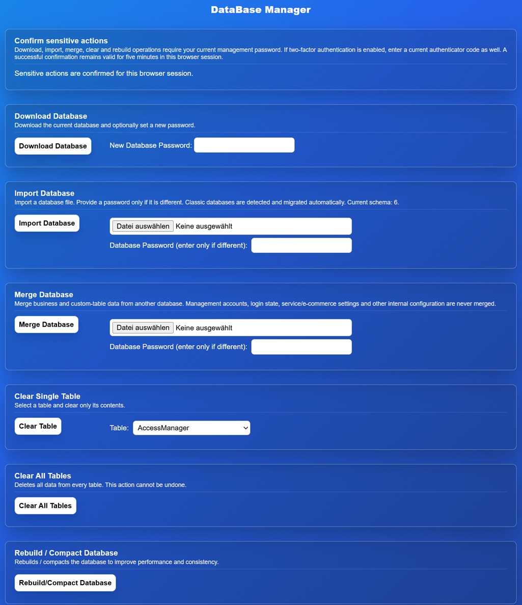 Database Manager and sensitive-action confirmation