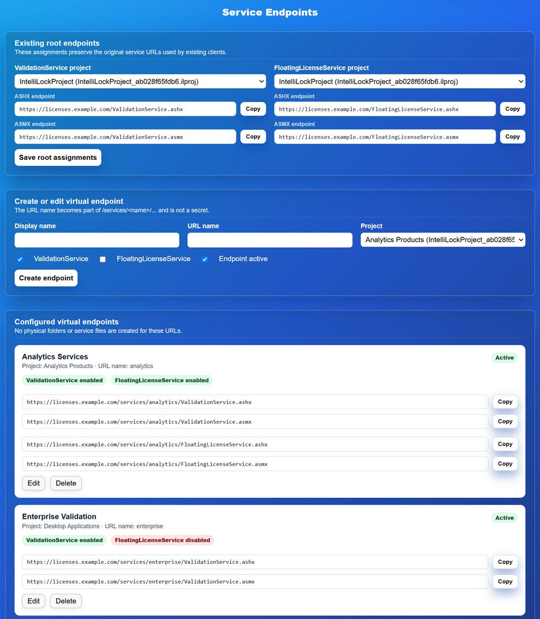 Root assignments and a virtual endpoint profile