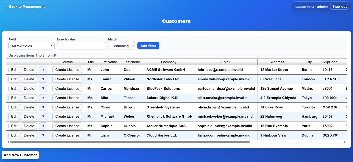 Grid filtering and row commands