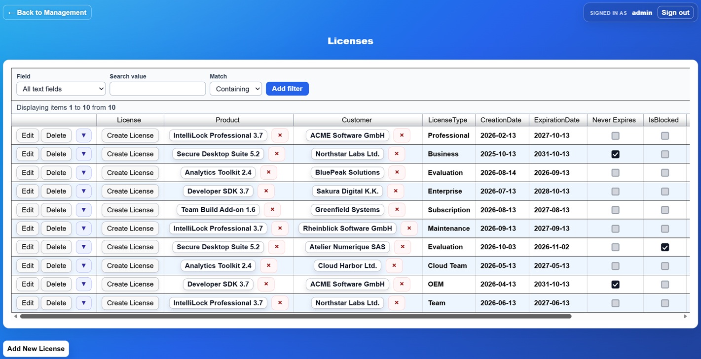 License records and creation actions